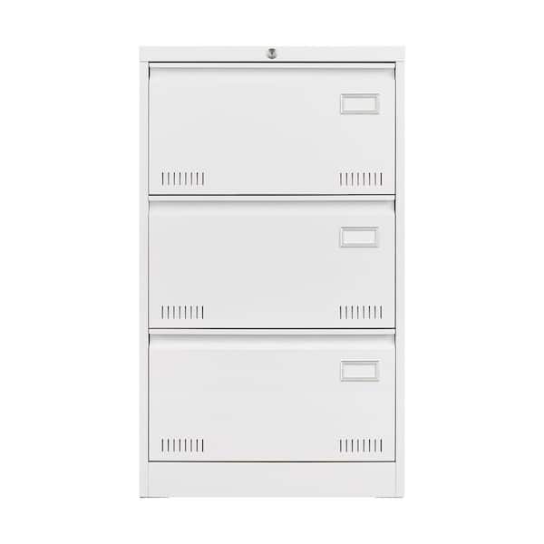 cadeninc White 3-Drawers Metal Cabinet Lateral File Cabinet with Lock for Legal/Letter/A4/F4 Home Offic