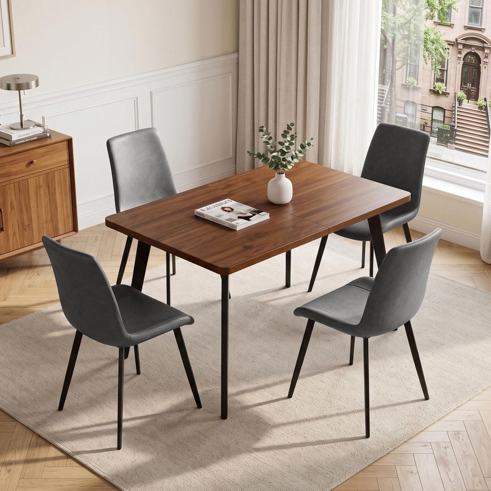 5-Piece Set Chairs and Walnut MDF Top Dining Table, Dining Table Set, Dining Room Set with 4 Chairs