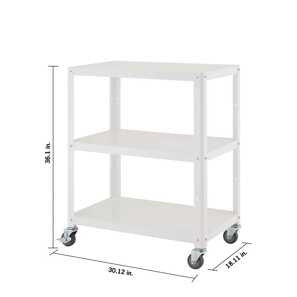 White Powder-Coated Metal Utility Cart with Adjustable Shelf