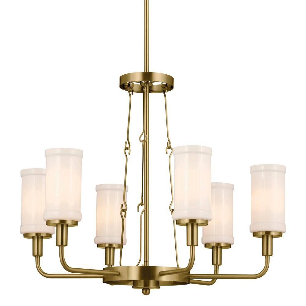Vetivene Natural Brass 6-Light Chandelier with Opal Glass Shades