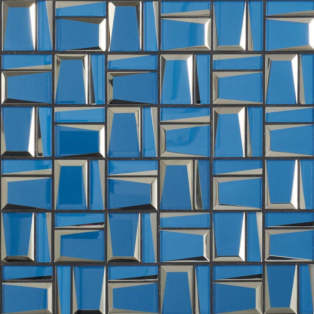 Kaur 12" x 12" Blue Glass Mosaic Wall Tile