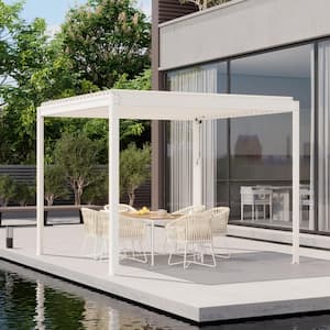 10 ft. x 10 ft. White Aluminum Frame Outdoor Patio Louvered Pergola with Adjustable Shade Roof