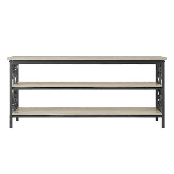 EVERGLADE HOME Vincent 62 in. Black Metal Frame TV Stand Fits TV's up to 65 in. with Faux Marble Shelves