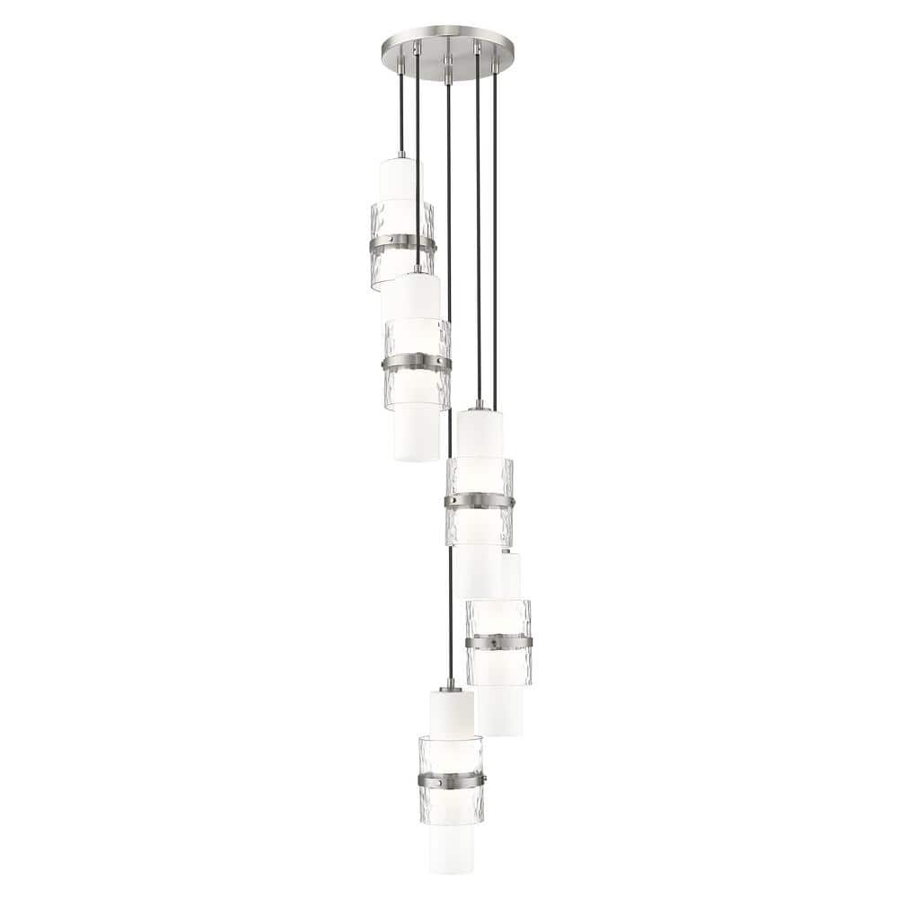 Cayden 12 in. 5-Light Brushed Nickel Round Chandelier with Clear Plus Etche