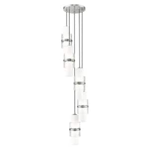 Cayden 12 in. 5-Light Brushed Nickel Round Chandelier with Clear Plus Etched Opal Glass Shades