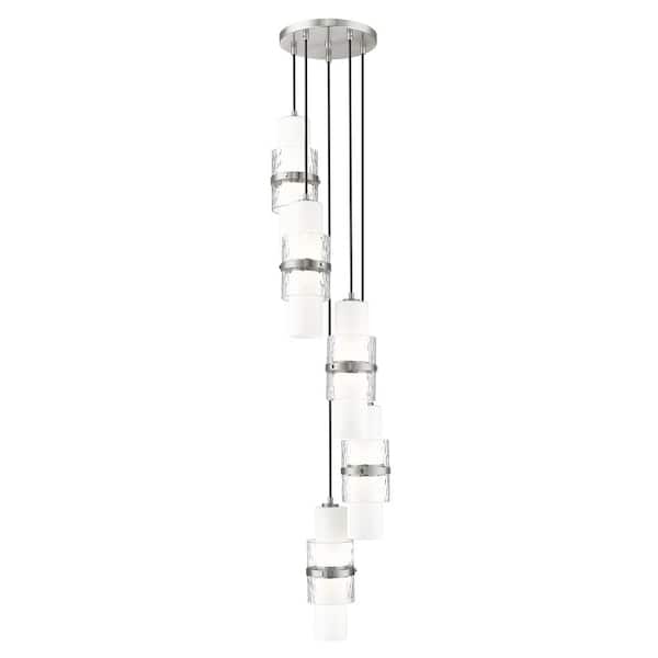 Unbranded Cayden 12 in. 5-Light Brushed Nickel Round Chandelier with Clear Plus Etched Opal Glass Shades