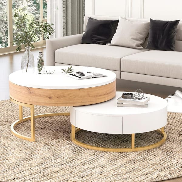Bestier Round Coffee Table with Storage, Living Room Tables with