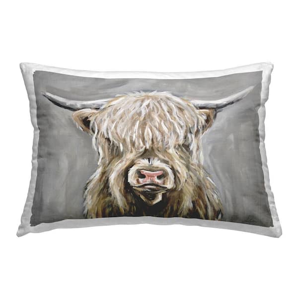 Stupell Industries Traditional Cattle Portrait Gray Print Polyester 14 in. x 20 in. Throw Pillow