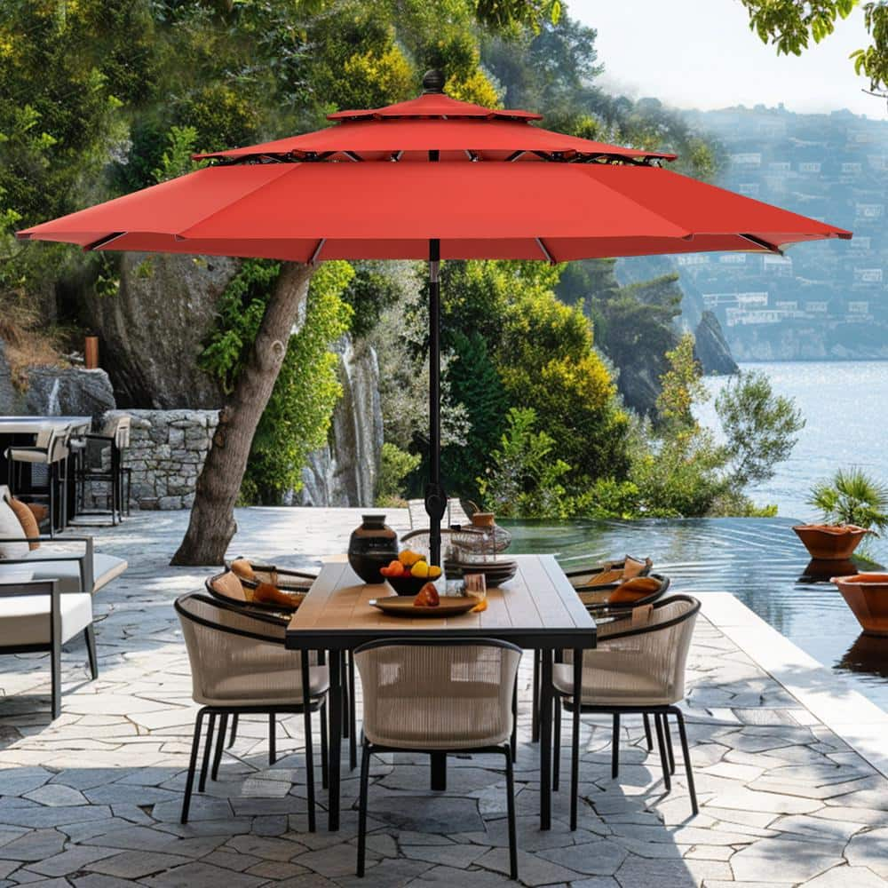 PHI VILLA 10 ft. Patio Market Umbrella in 3-Layer in Orange Red With ...