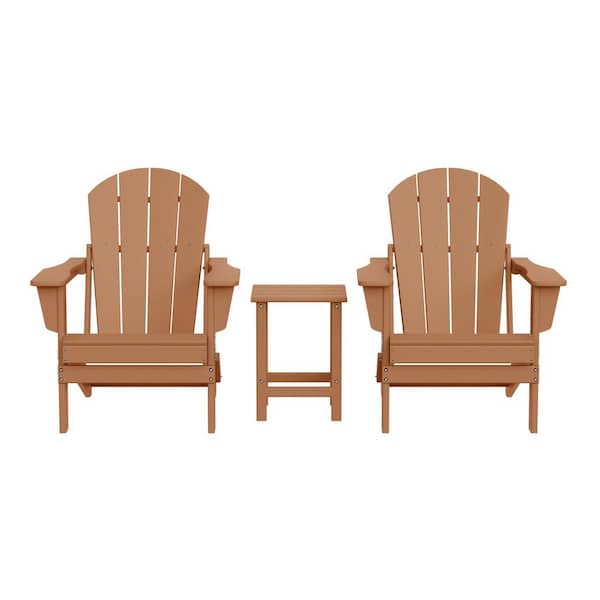 WESTIN OUTDOOR Laguna 3-Piece Fade Resistant Outdoor Patio HDPE Poly Plastic Folding Adirondack Chair Set with Side Table in Teak