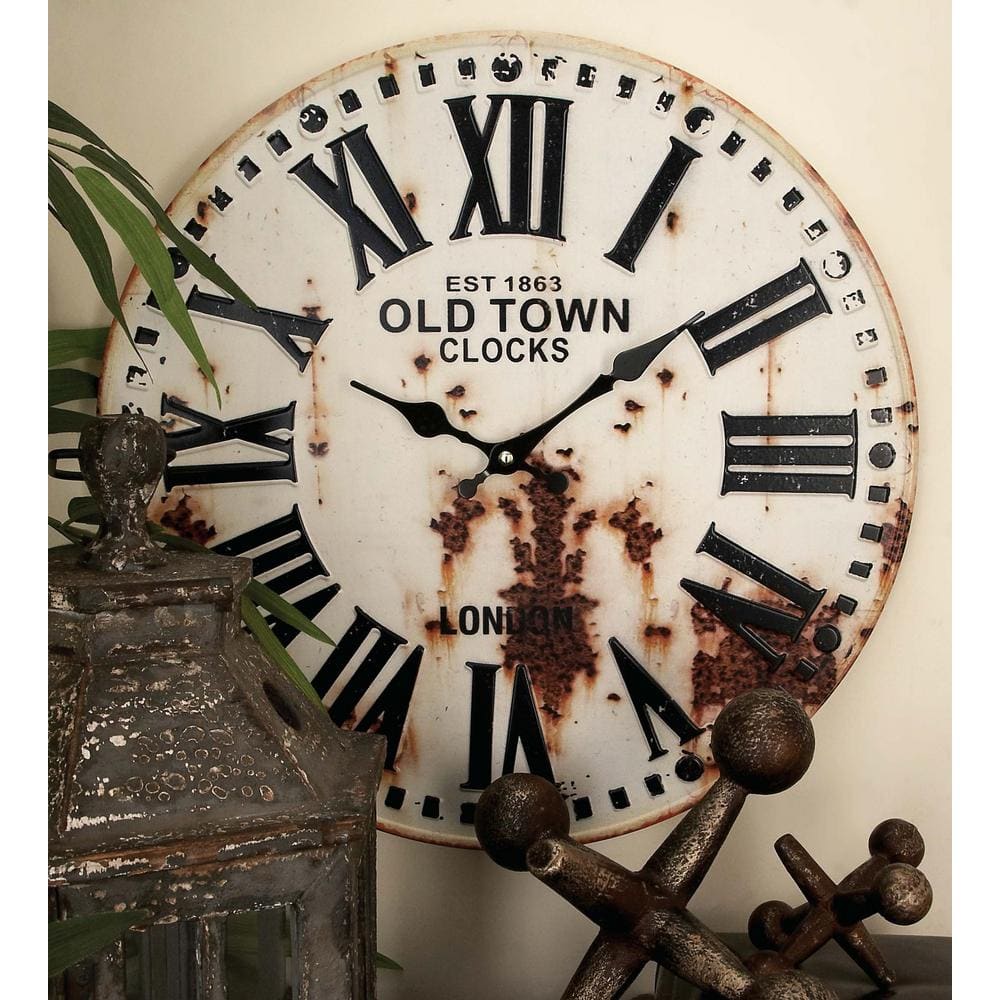 LITTON LANE Rustic Station Clock and License Plate Wall Clock in ...