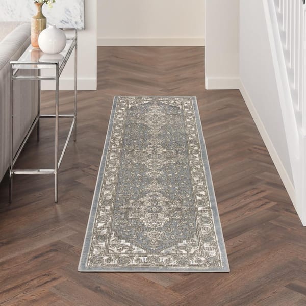 Concerto Blue 2 ft. x 6 ft. Center medallion Transitional Runner Area Rug