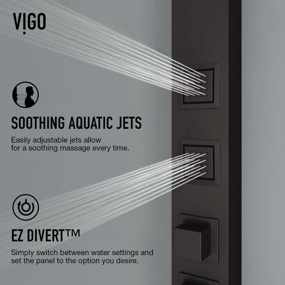 Bowery Matte Black 58" Shower Panel System with Tub Filler