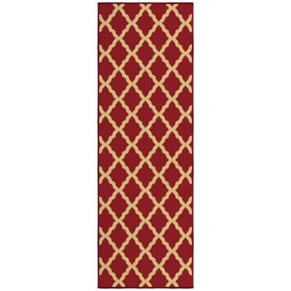 Ottohome Collection Non-Slip Rubberback Trellis Design 2x5 Indoor Runner Rug, 1 ft. 8 in. x 4 ft. 11 in., Dark Red