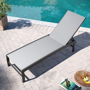 1-Piece Adjustable Aluminum Outdoor Chaise Lounge with Light Gray Textilence