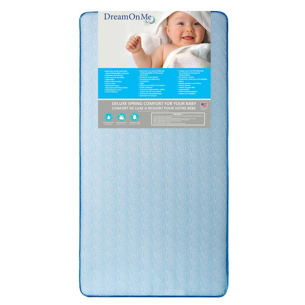 Dream On Me Moonlight Blue Crib and Toddler 130 Coil Mattress -  150-130