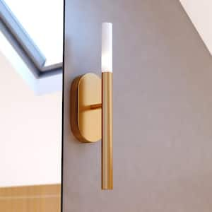 Fulton 1-Light Integrated LED Gold Brass Contemporary Wall Sconce White Acrylic