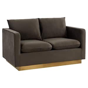 Nervo 55" Mid-Century Modern Upholstered Velvet 2-Seater Loveseat With Gold Frame in Dark Grey