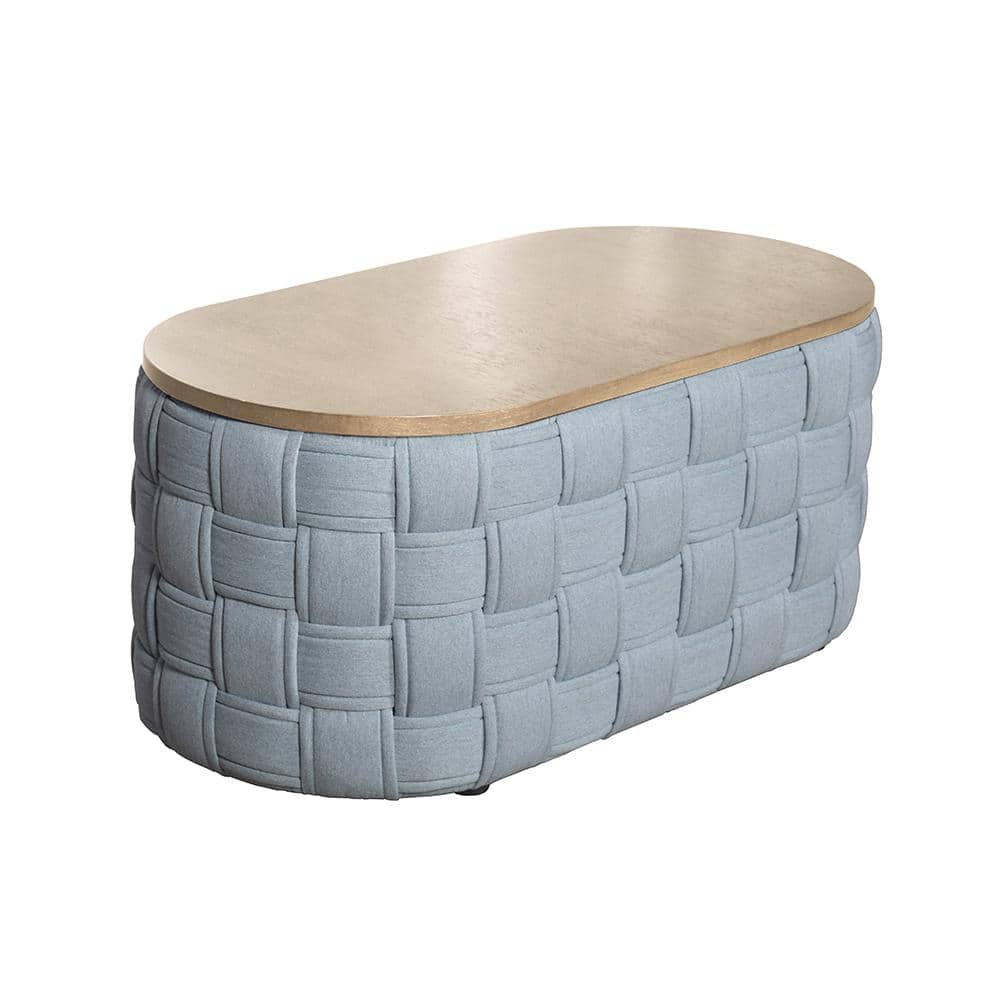 Light Teal Oval Wood and Metal Coffee Table