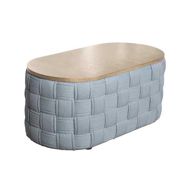 Saree 23.62 in. Light Teal Chenille Wood C Shaped End Table