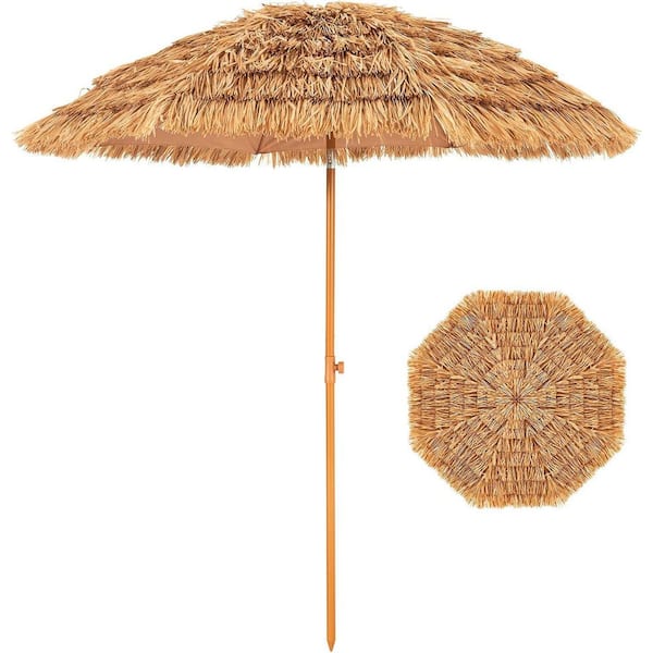 ESILOO 8 ft. Tropical Tiki Patio Umbrella-Tilt, Quick Open, for Beach and Backyard Shade