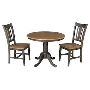 Hampton 3-Piece 36 in. Hickory/Coal Round Solid Wood Dining Set with San Remo Chairs