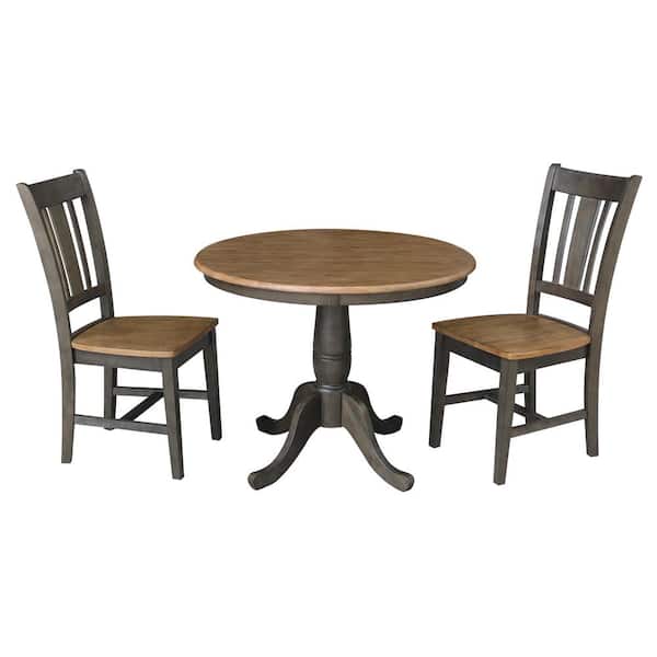 International Concepts Hampton 3-Piece 36 in. Hickory/Coal Round Solid Wood Dining Set with San Remo Chairs