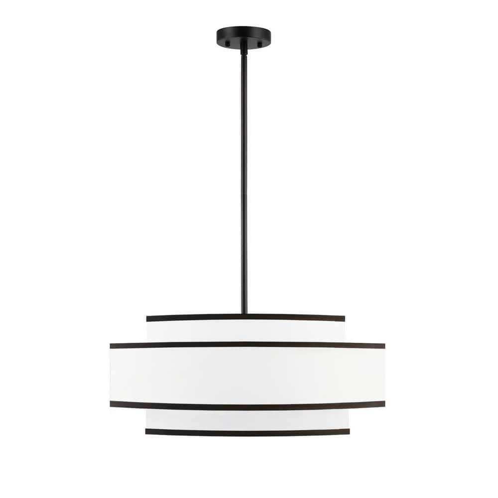 4-Light Black Tiered Drum Shaded Chandelier with White Fabric Shade price history on PriceWatchPro