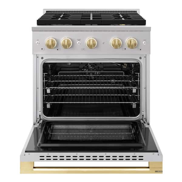 Autograph 30 in. 4.2 cu. ft. Marino Gas Range with 4 Burner DuoPro Cooktop and Gas Oven in Stainless with Polished Gold