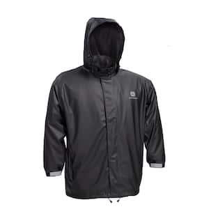 Men's X-Large Black Waterproof, Polyurethane-Coated Polyester Rain Jacket with 2.5 in. Storm Flap