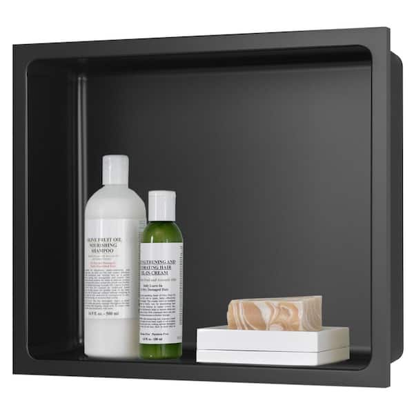 14 in. W x 12 in. H x 4 in. D 18-Gauge Stainless Steel Bathroom Shower Wall Niche in Matte Black