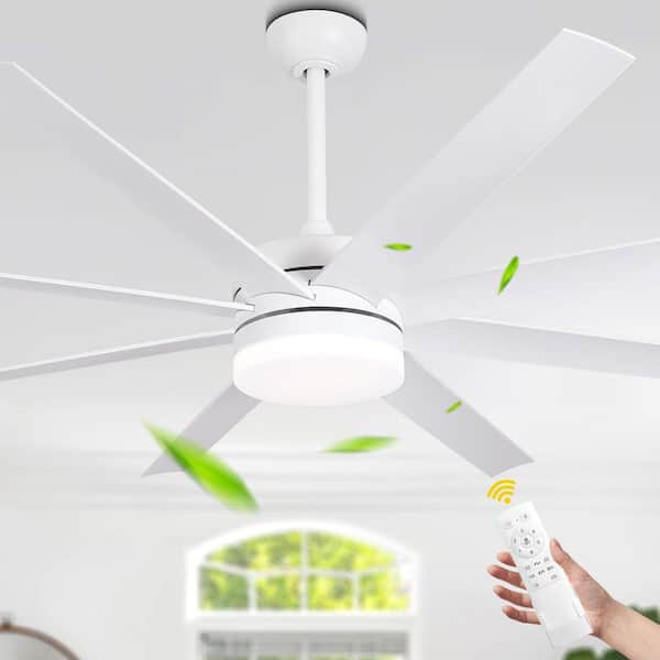 65 in. Indoor White Standard Modern Ceiling Fan with Light and Remote, 6-Speed Large Downrod Ceiling Fan