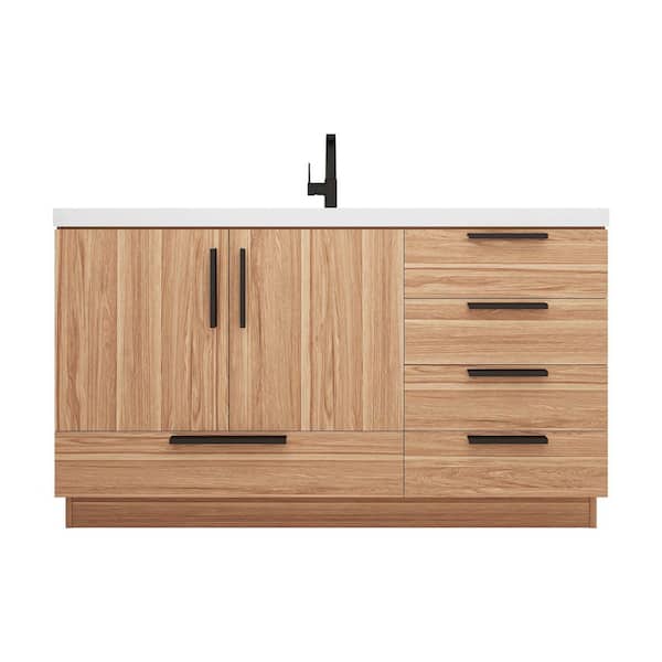 Carla 59 in. W x 20 in. D x 35 in. H Single Sink Freestanding Bath Vanity in White Oak with White Acrylic Top