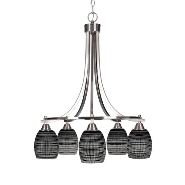 Unbranded Madison 5-Light Brushed Nickel Round Chandelier with 5 in. Black Matrix Glass Shades, No bulbs included
