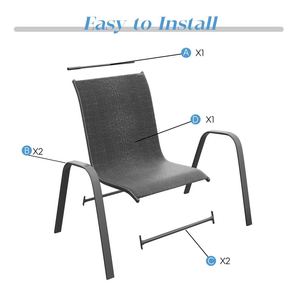 Gray Metal Outdoor Dining Armchairs Set of 4