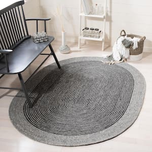 Braided Gray/Black 4 ft. x 6 ft. Oval Striped Area Rug