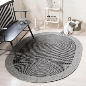 Braided Gray/Black 6 ft. x 9 ft. Oval Striped Area Rug