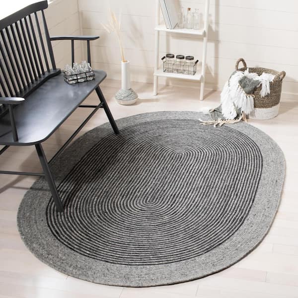 Braided Gray/Black 8 ft. x 10 ft. Oval Striped Area Rug