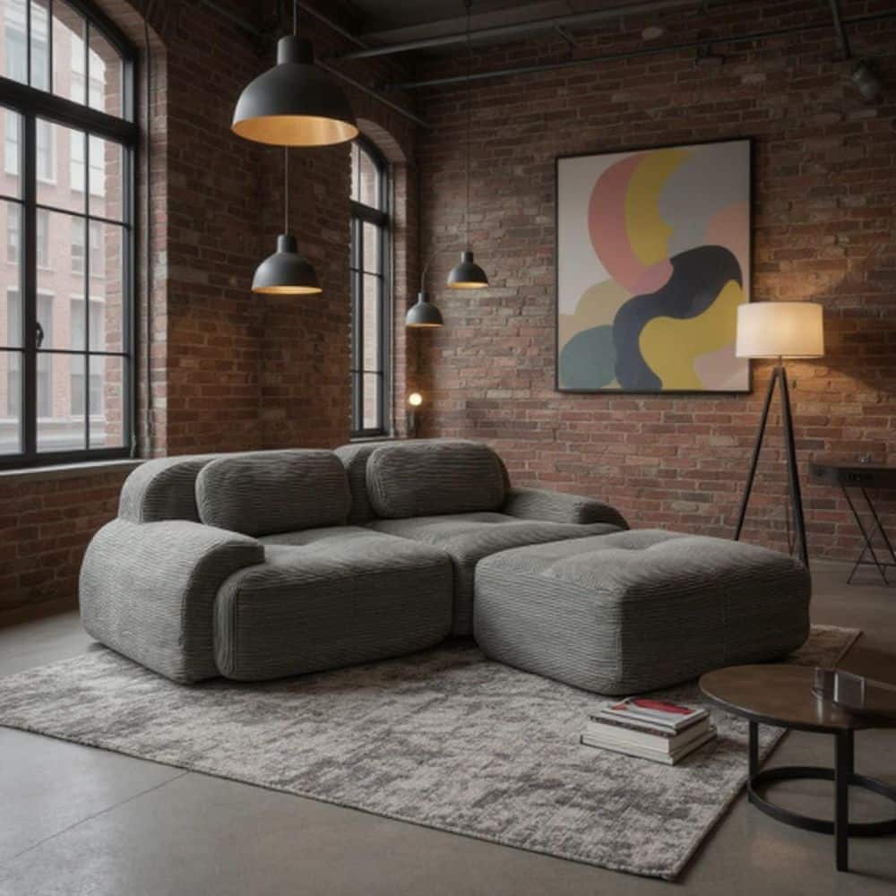 SMZO 81.8 in. Rolled Arm 2 Pieces Corduroy Modular Sectional Sofa, Adjustable Backrest, 2-Seat, in. Graphite Grey price history on PriceWatchPro