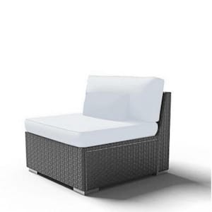 Outdoor Patio Furniture Espresso Brown Wicker Sofa Middle Chairs (White -2pcs)