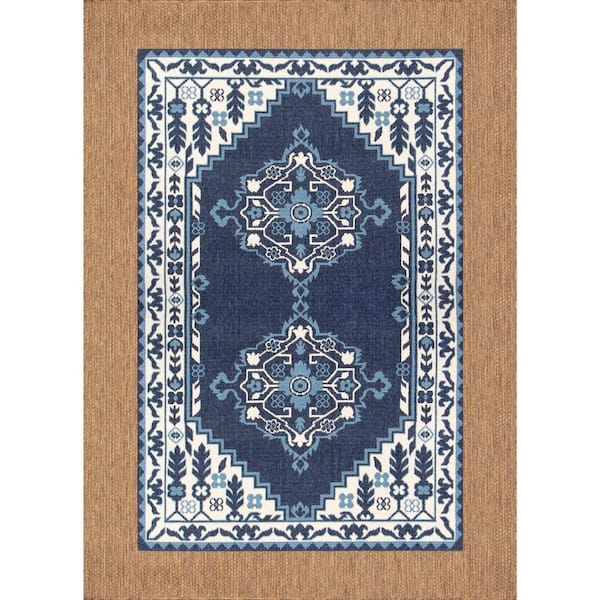 Navy 6 ft. x 9 ft. Indoor/Outdoor Medallion Layering Area Rug