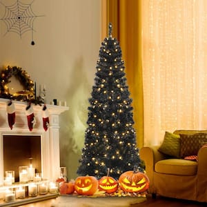 6 ft. Black Pre-Lit LED Artificial Christmas Tree with PVC Branch Tips and Warm White Lights