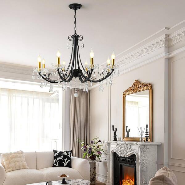 Genoci 8-Light Black Dimmable Classic Traditional Chandelier with