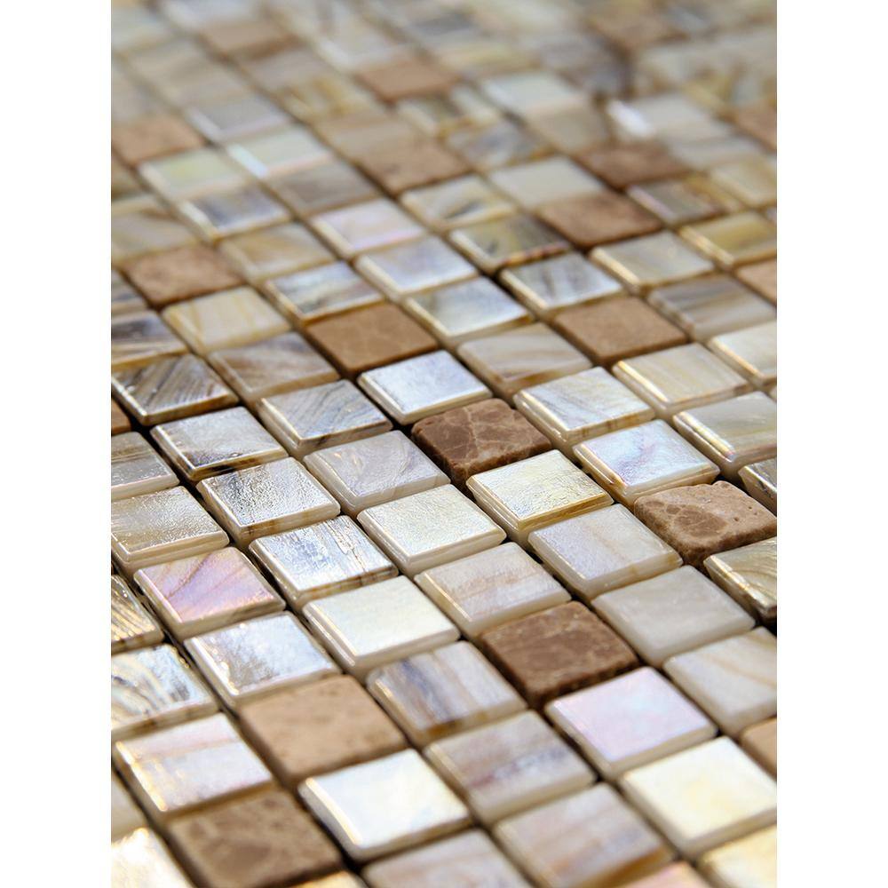 Mingles Beige and White Iridescent Glass Mosaic Tile