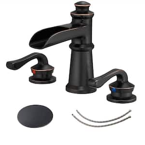 8 in Widespread Double Handle Bathroom Sink Faucet 3 Hole Brass Waterfall Tap with Pop-Up Drain Kit in Oil Rubbed Bronze