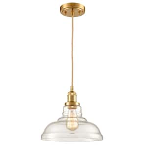 60-Watt 1-Light Gold Finished Shaded Pendant-Light with Clear Glass Shade and No Bulbs Included