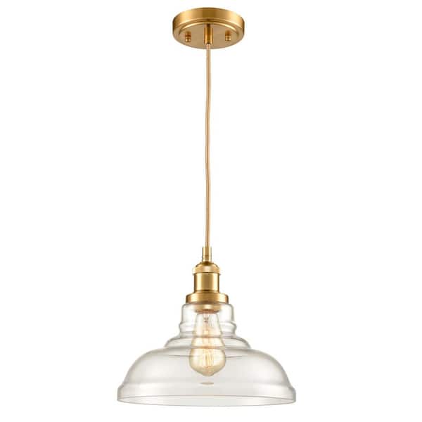 CLAXY 60-Watt 1-Light Gold Finished Shaded Pendant-Light with Clear Glass Shade and No Bulbs Included