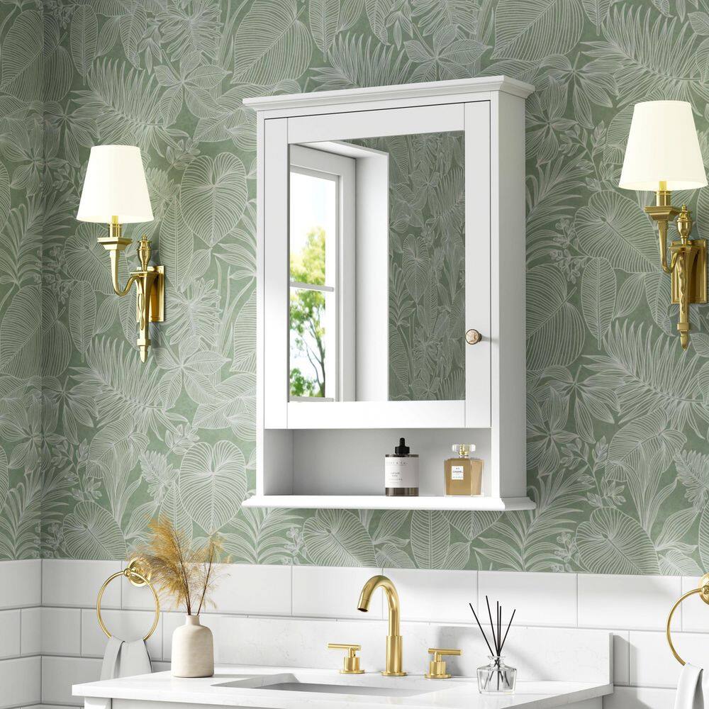 24 in. W x 34 in. H White Rectangular Solid Wood Surface Mount Medicine Cabinet with 2-Sided Mirror, Left Soft Close price history on PriceWatchPro
