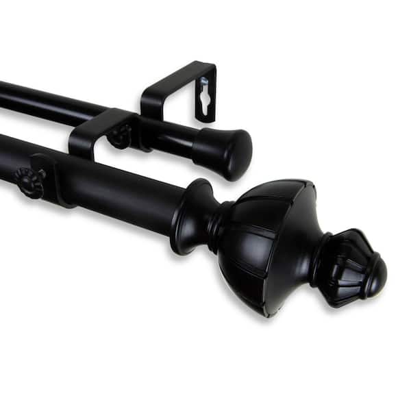 Rod Desyne 28 in. - 48 in. Telescoping 1 in. Double Curtain Rod Kit in Black with Jerome Finial