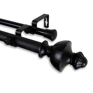 66 in. - 120 in. Telescoping 1 in. Double Curtain Rod Kit in Black with Jerome Finial